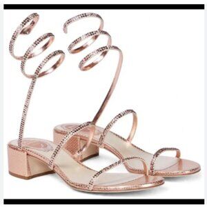 Rene Caovilla Cleo embellished rose gold leather sandals - 42
